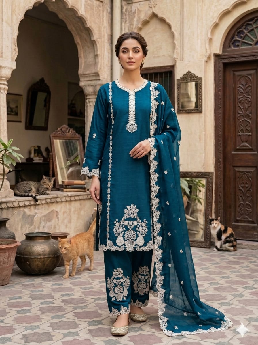 Women's Cotton 3-Piece Suit – Luxury Embroidered Festive Wear