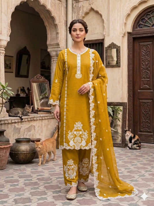 Women's Cotton 3-Piece Suit – Luxury Embroidered Festive Wear
