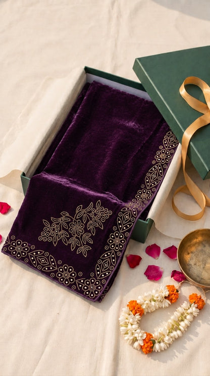 Ladies Golden Stone Work Velvet Shawl