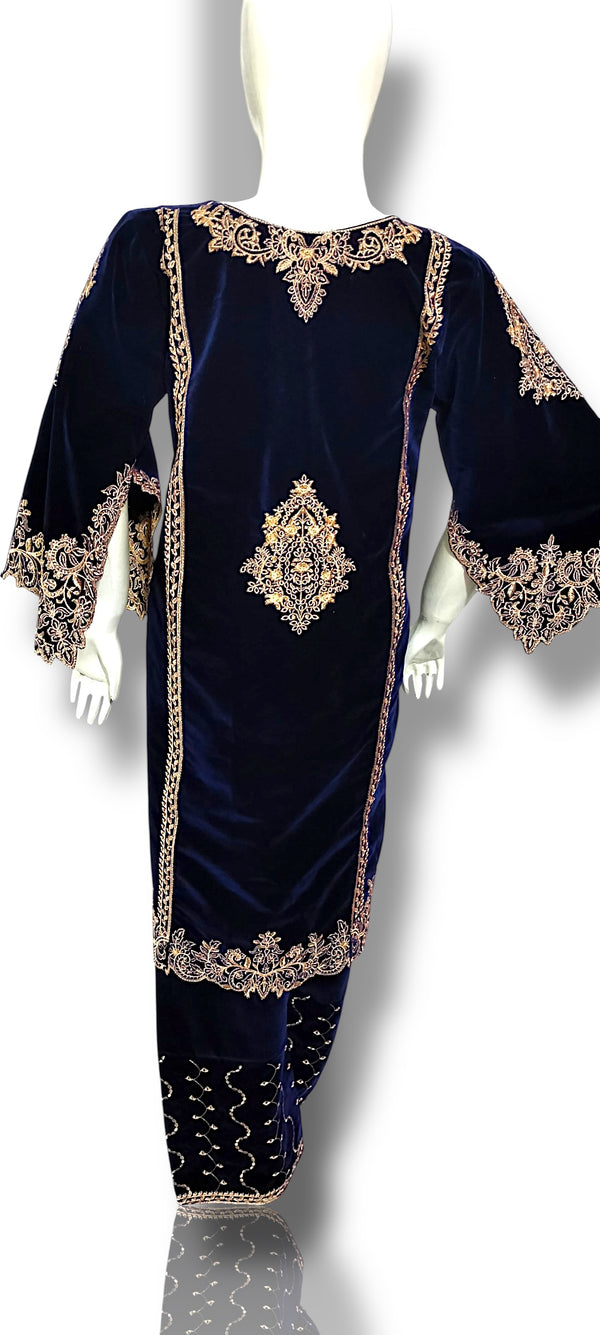 Royal Blue Velvet Embroidered 2-Piece Suit