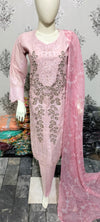Ladies Pink Embroidered suit with a matching Chiffon Dupata