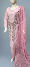 Pink embroidered outfit with a matching dupatta
