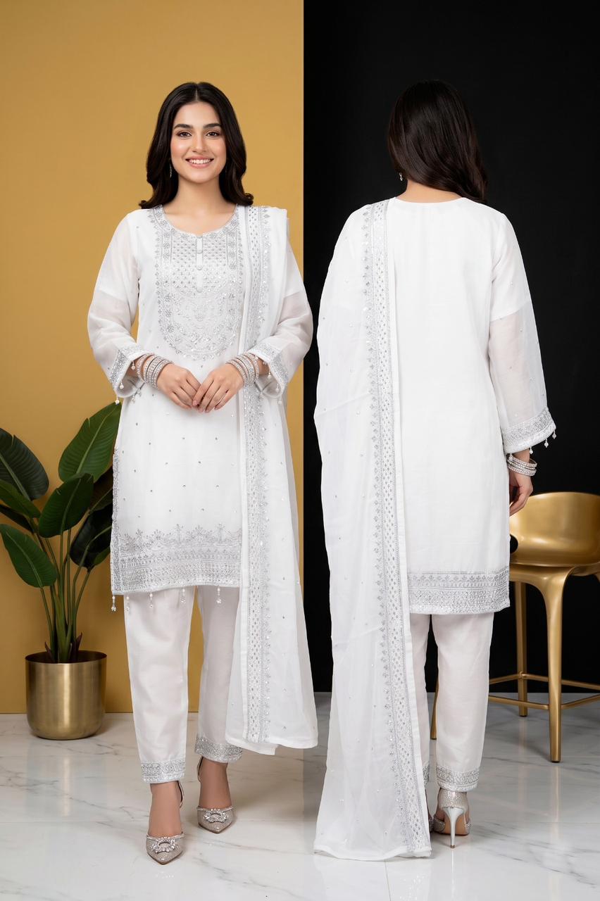 Premium Fancy Crinkle Chiffon 3-Piece Stitched Suit | Embroidered Collection | Pehnavaa Store
