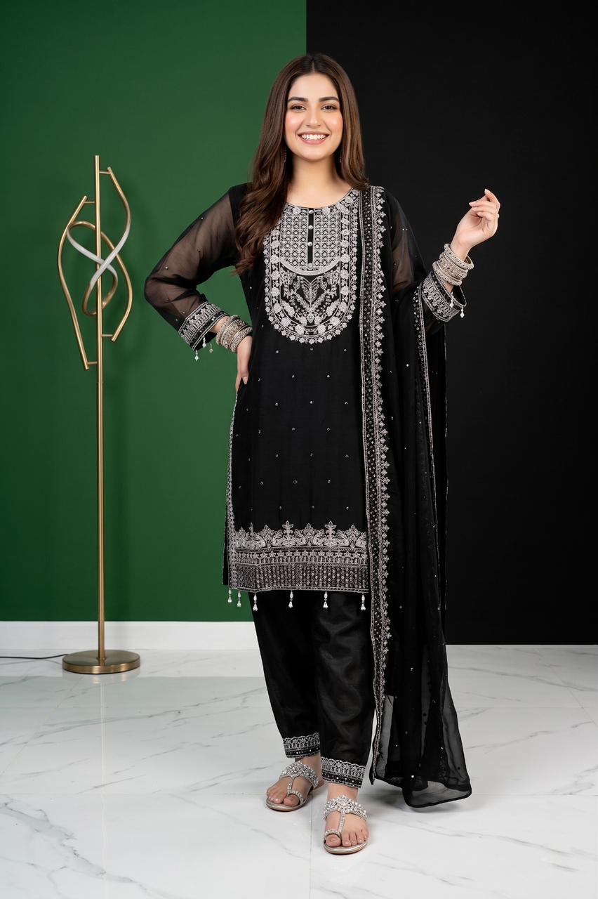 Premium Fancy Crinkle Chiffon 3-Piece Stitched Suit | Embroidered Collection | Pehnavaa Store