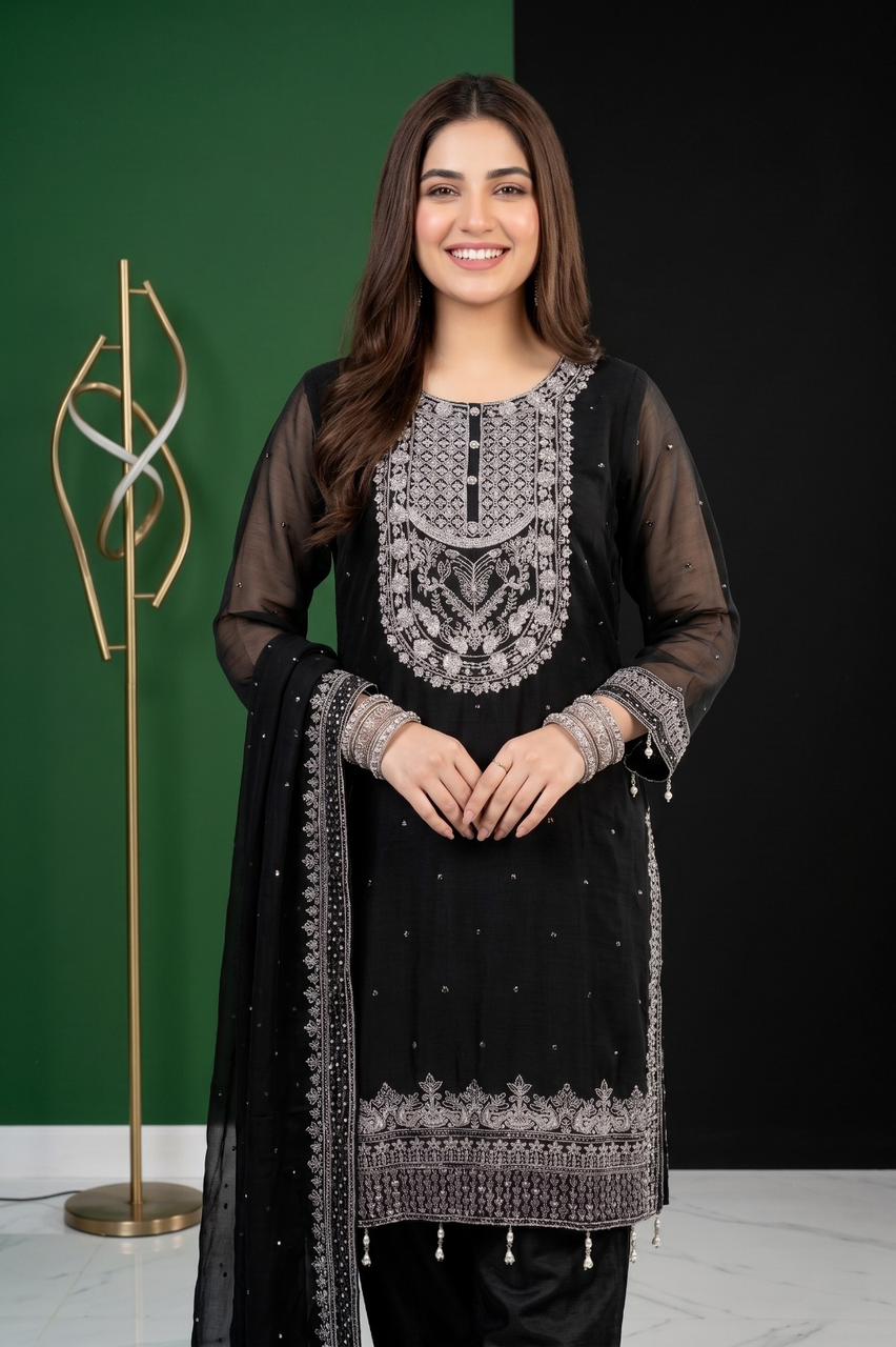Premium Fancy Crinkle Chiffon 3-Piece Stitched Suit | Embroidered Collection | Pehnavaa Store