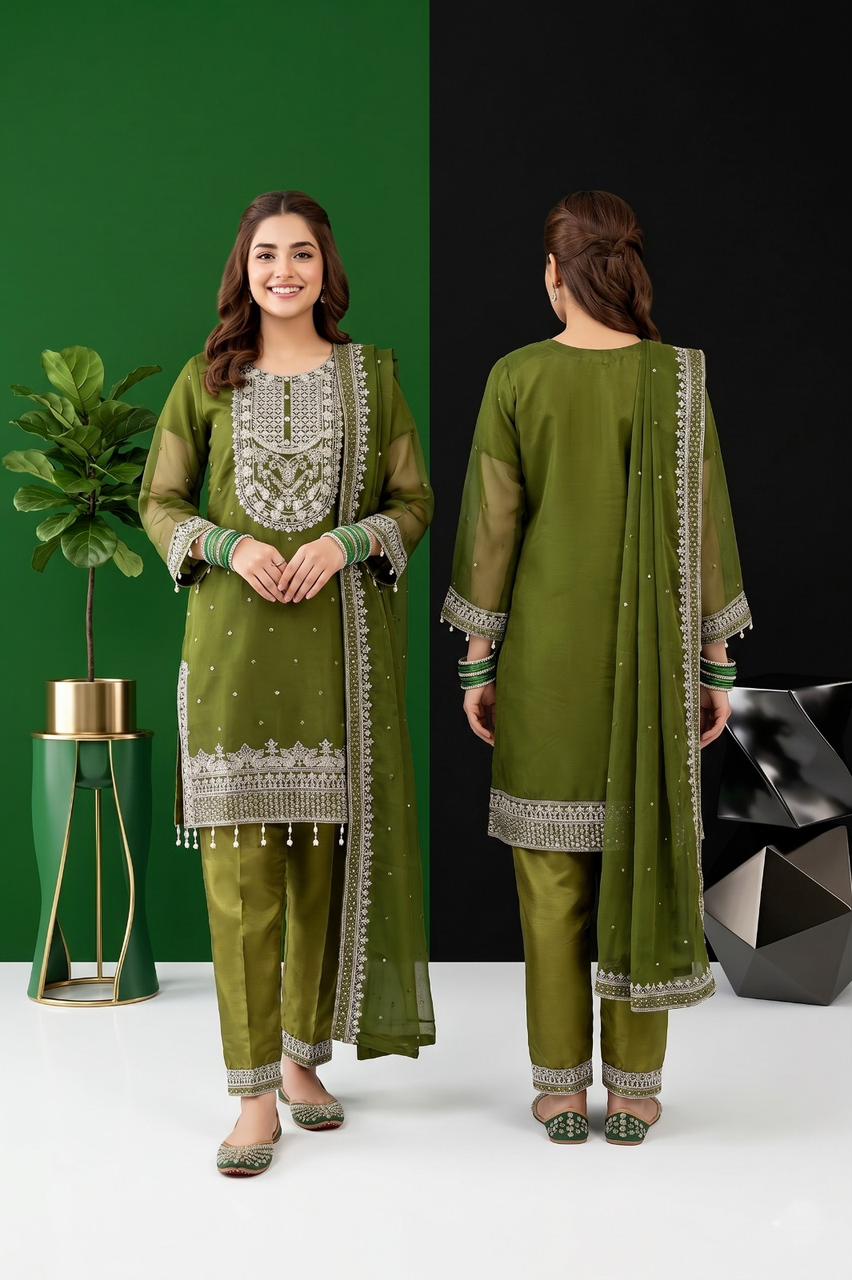 Premium Fancy Crinkle Chiffon 3-Piece Stitched Suit | Embroidered Collection | Pehnavaa Store