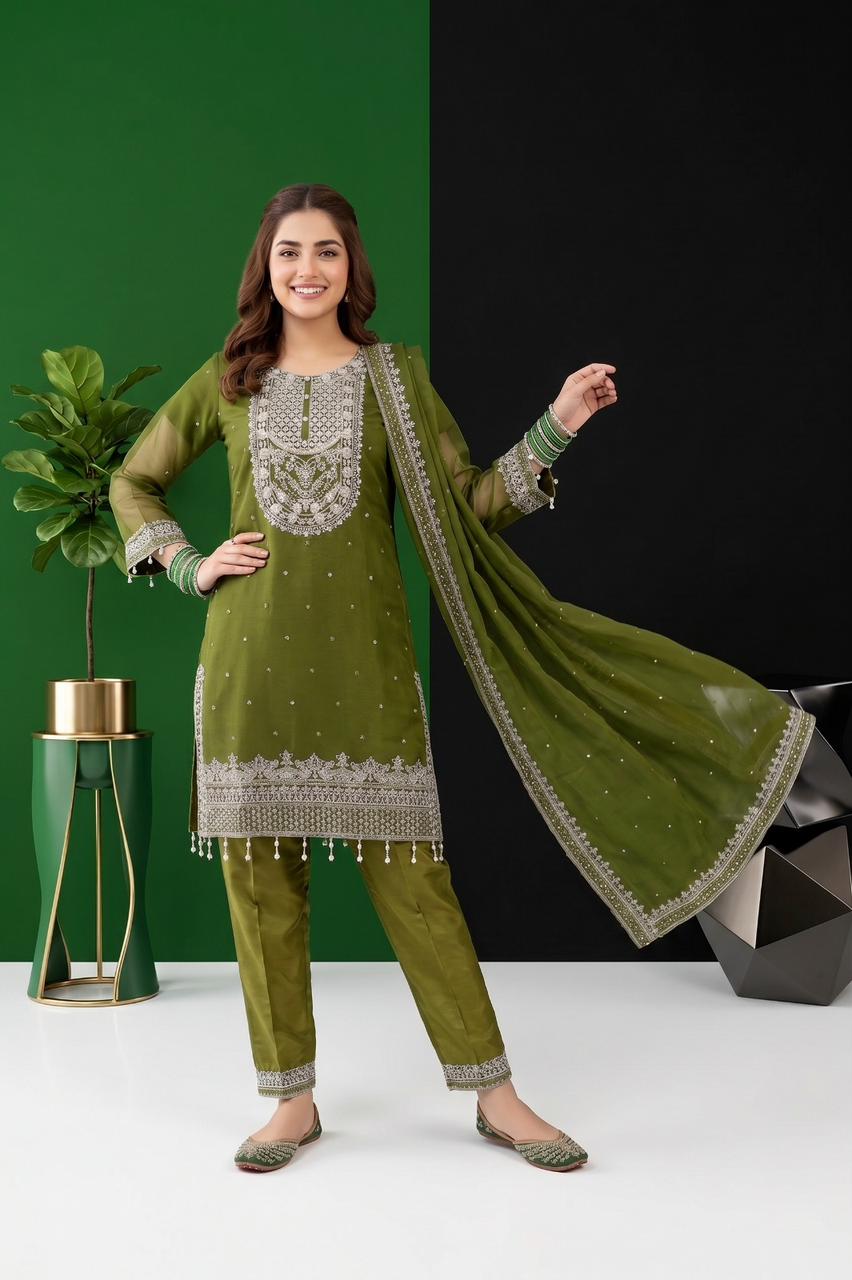 Premium Fancy Crinkle Chiffon 3-Piece Stitched Suit | Embroidered Collection | Pehnavaa Store