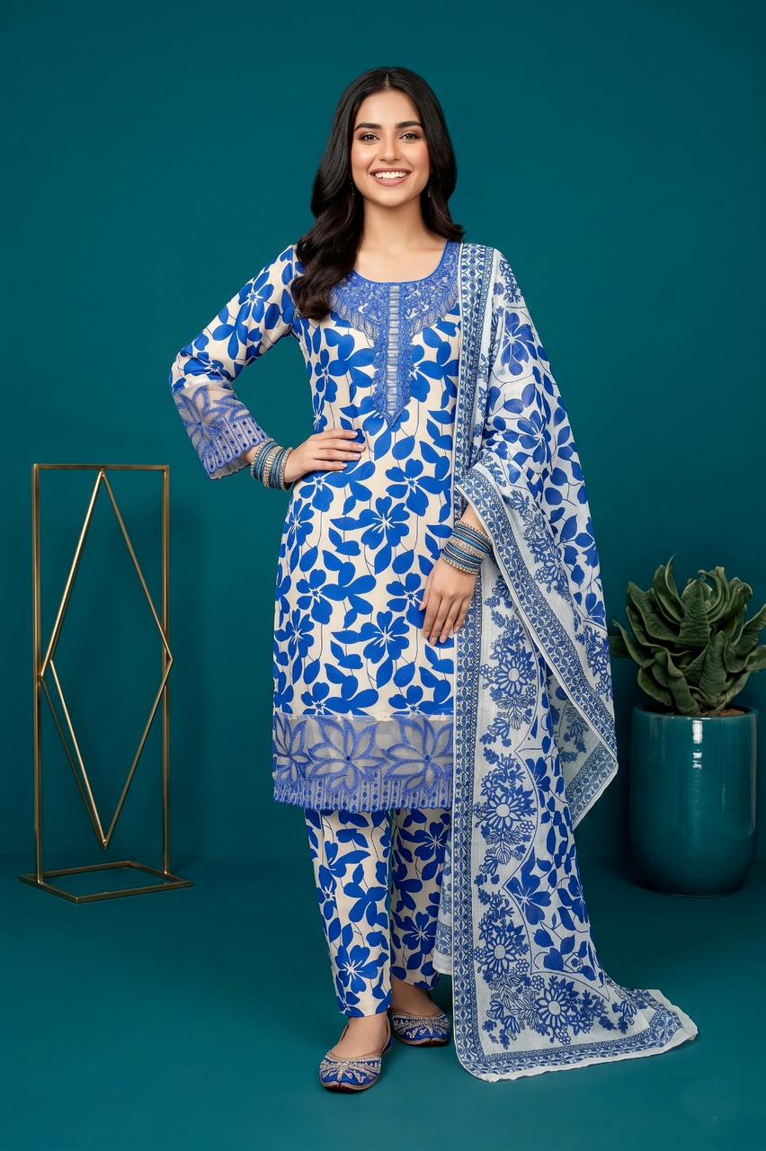 Premium Summer Printed Lawn 3-Piece Suit (Shirt, Trouser & Dupatta) | All Sizes Available | Pehnavaa Store
