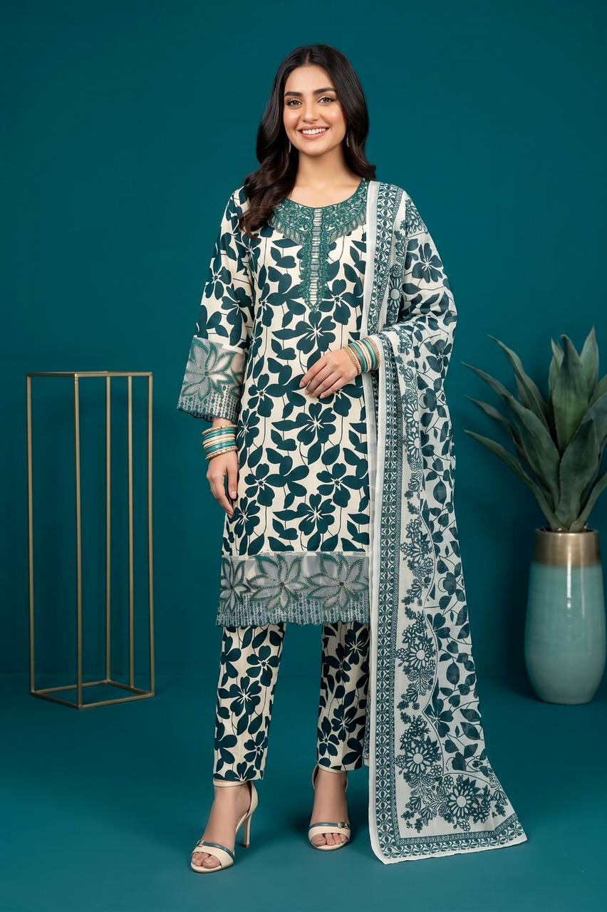 Premium Summer Printed Lawn 3-Piece Suit (Shirt, Trouser & Dupatta) | All Sizes Available | Pehnavaa Store