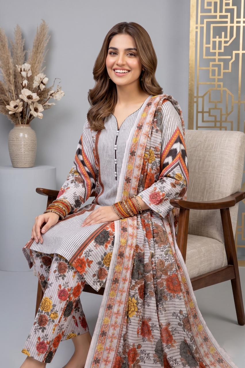 Premium Summer Printed Lawn 3-Piece Suit (Shirt, Trouser & Dupatta) | All Sizes Available | Pehnavaa Store