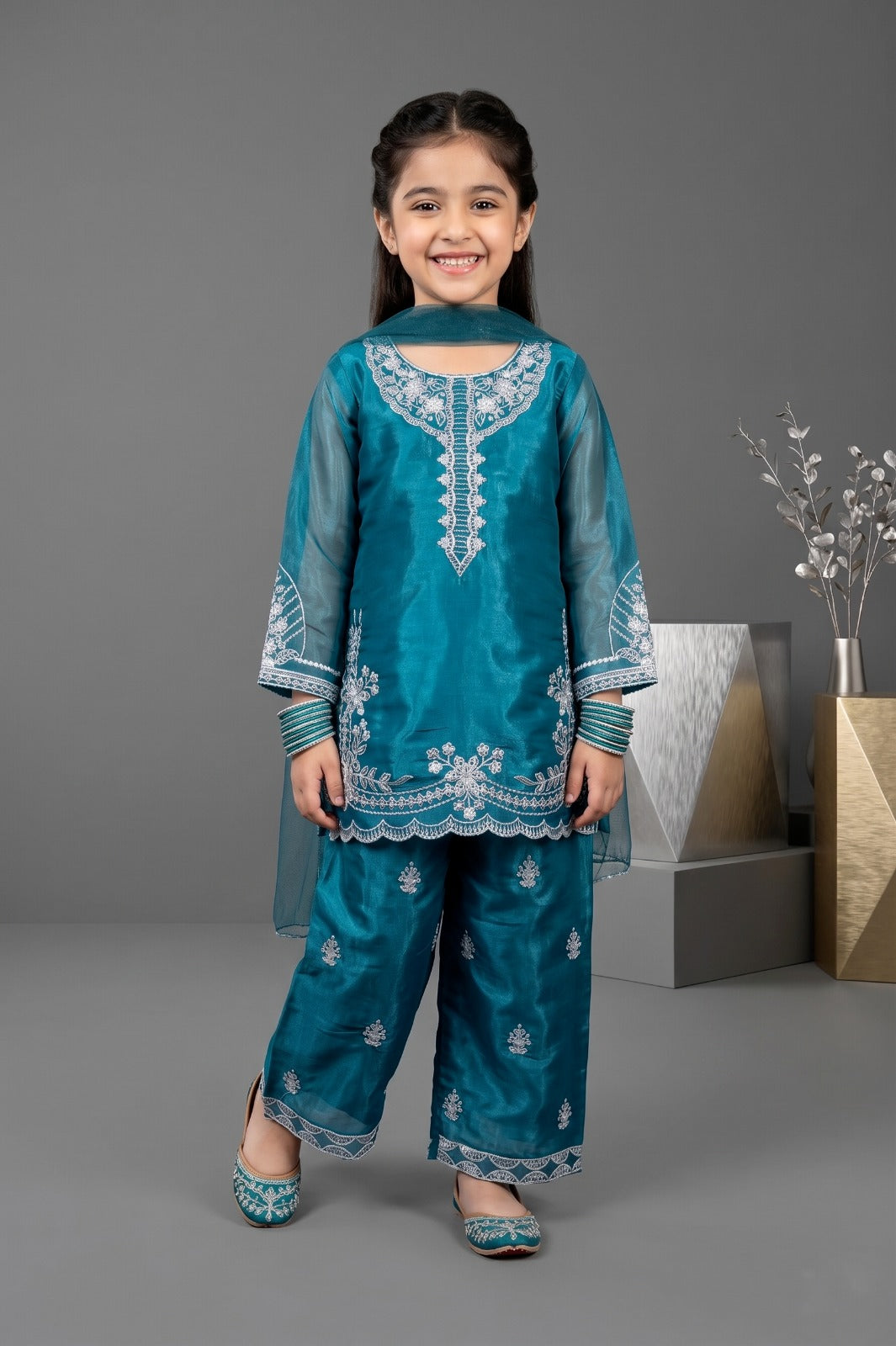 Kids Premium Shesha Silk Fancy Embroidered 3-Piece Suit | Festive Collection | Pehnavaa Store
