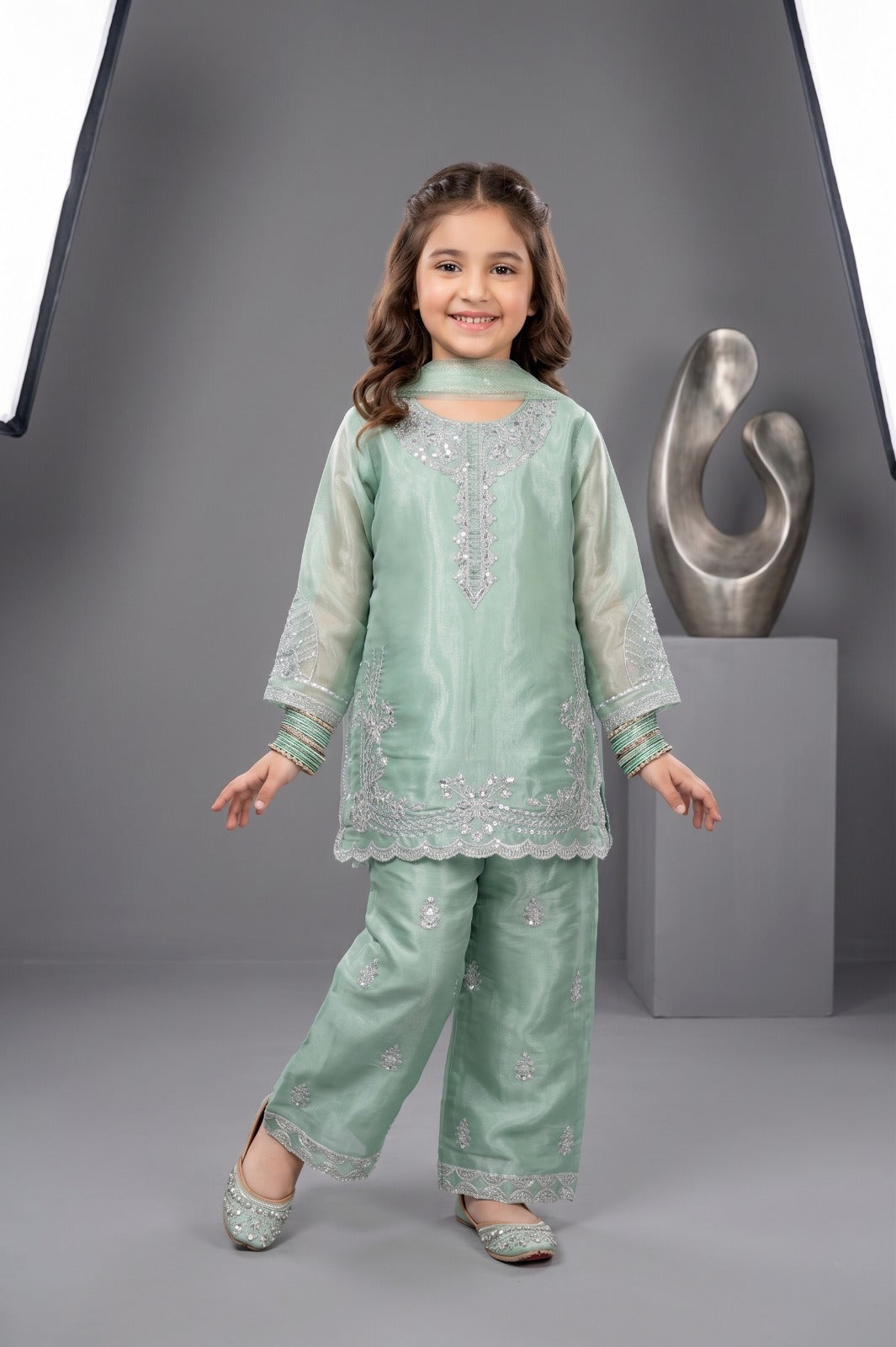 Kids Premium Shesha Silk Fancy Embroidered 3-Piece Suit | Festive Collection | Pehnavaa Store