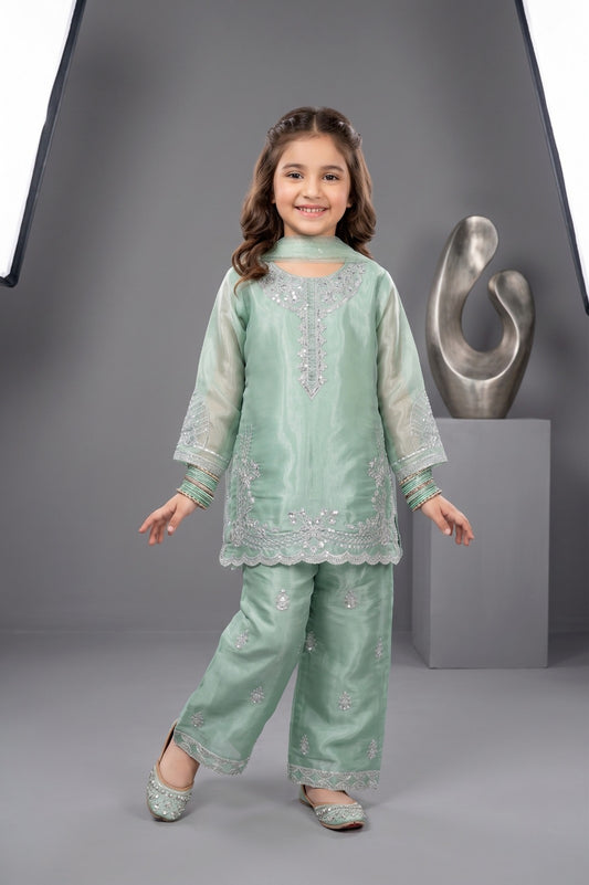 Kids Premium Shesha Silk Fancy Embroidered 3-Piece Suit | Festive Collection | Pehnavaa Store
