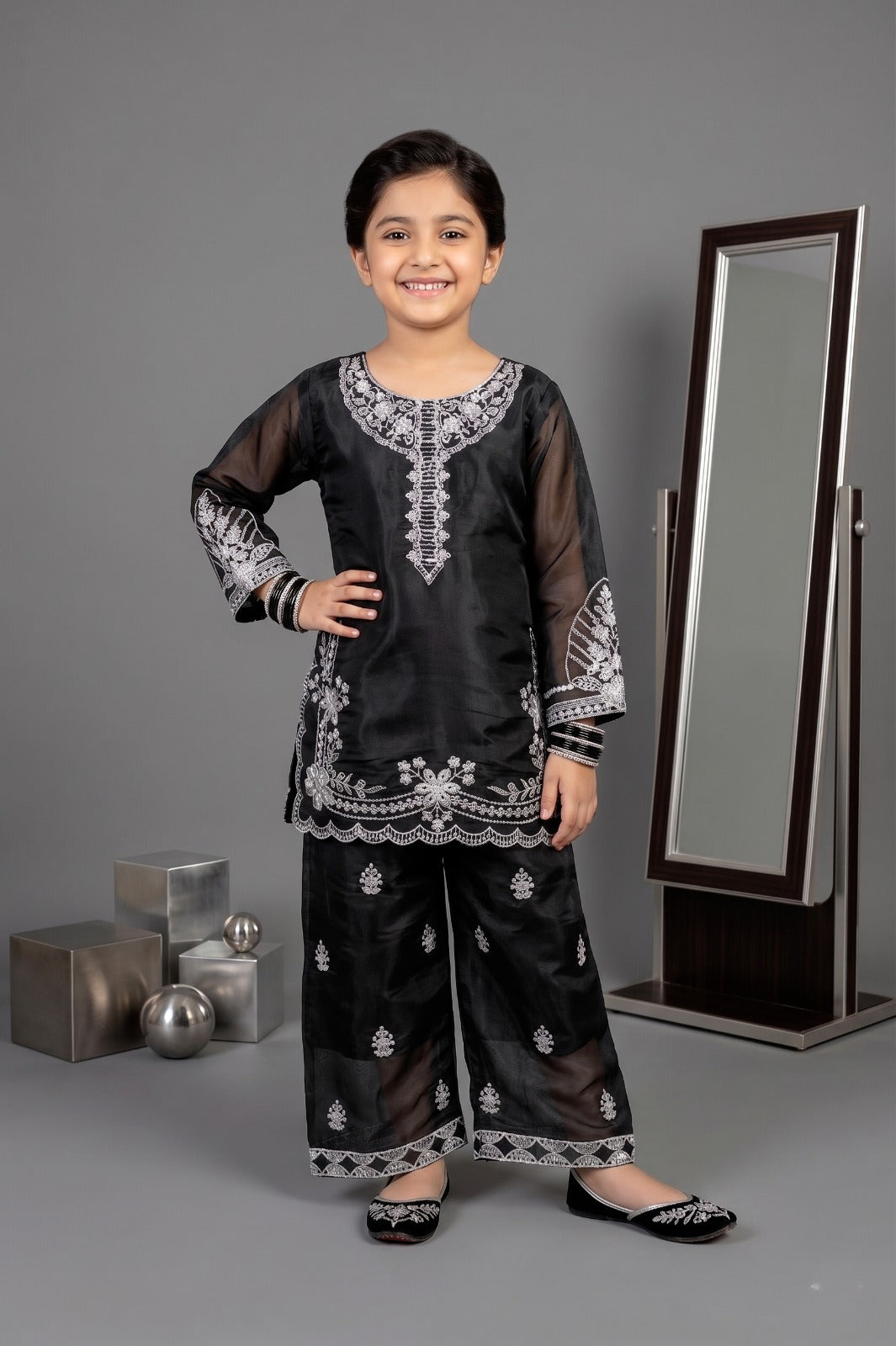 Kids Premium Shesha Silk Fancy Embroidered 3-Piece Suit | Festive Collection | Pehnavaa Store