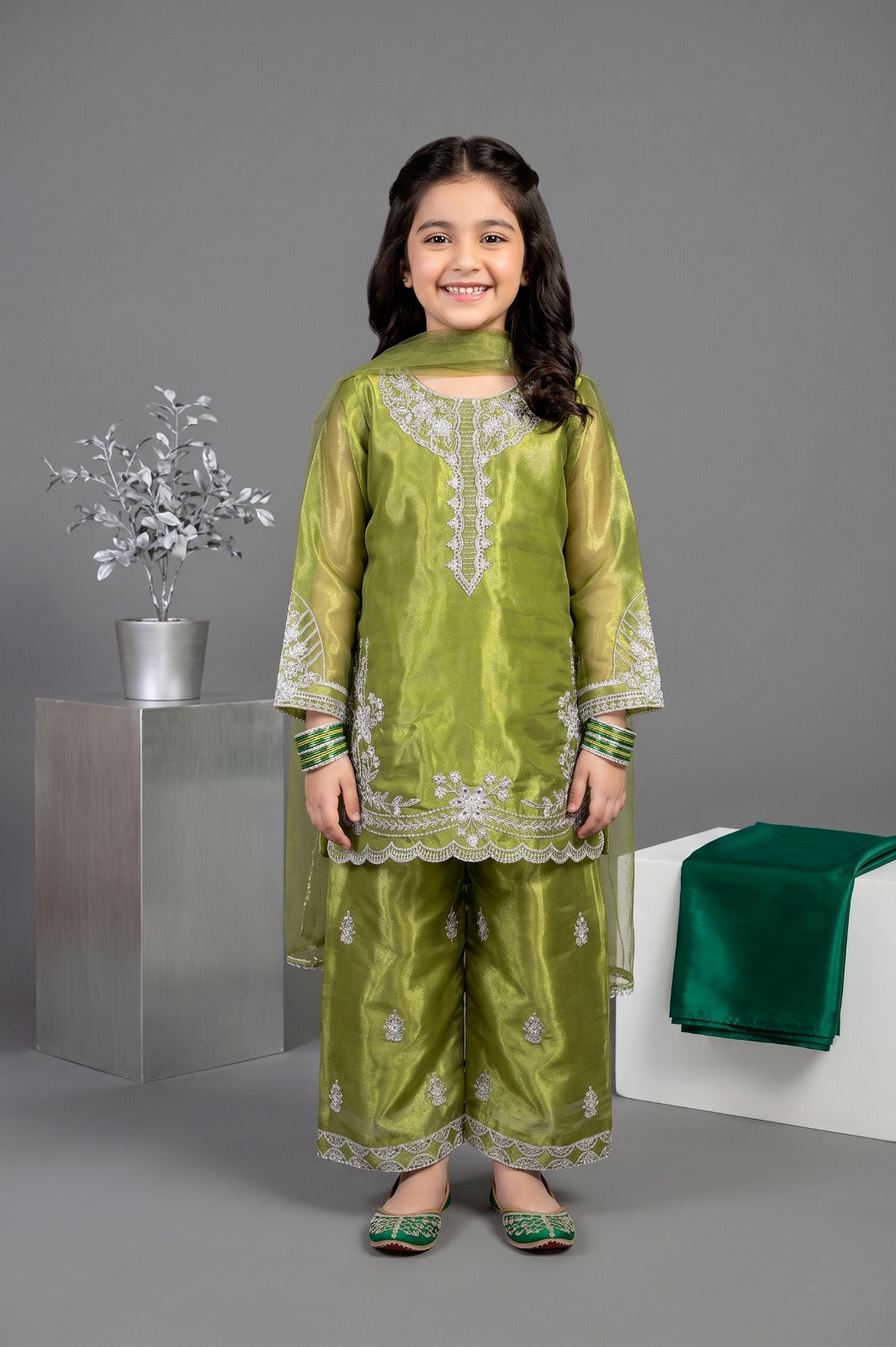 Kids Premium Shesha Silk Fancy Embroidered 3-Piece Suit | Festive Collection | Pehnavaa Store