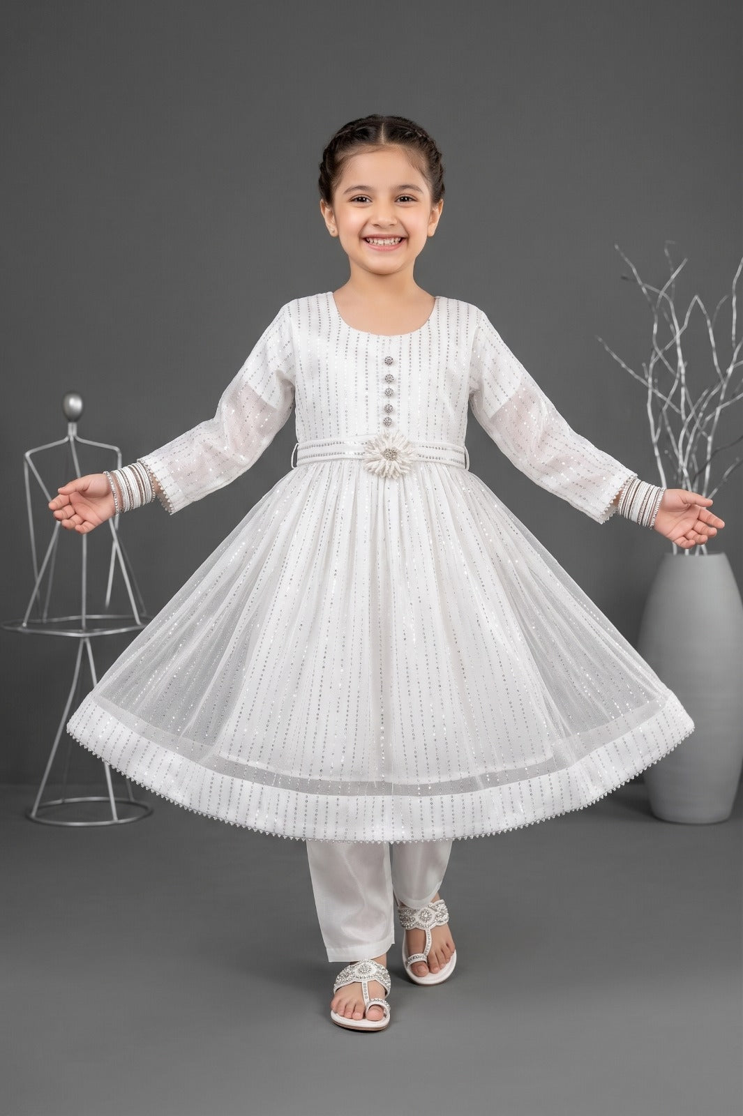 Kids Festive China Crinkle 3-Piece Stitched Suit | Fancy Embroidered Party Wear | Pehnavaa Store