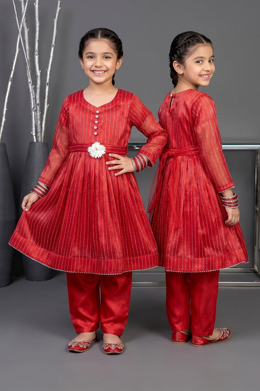 Kids Festive China Crinkle 3-Piece Stitched Suit | Fancy Embroidered Party Wear | Pehnavaa Store