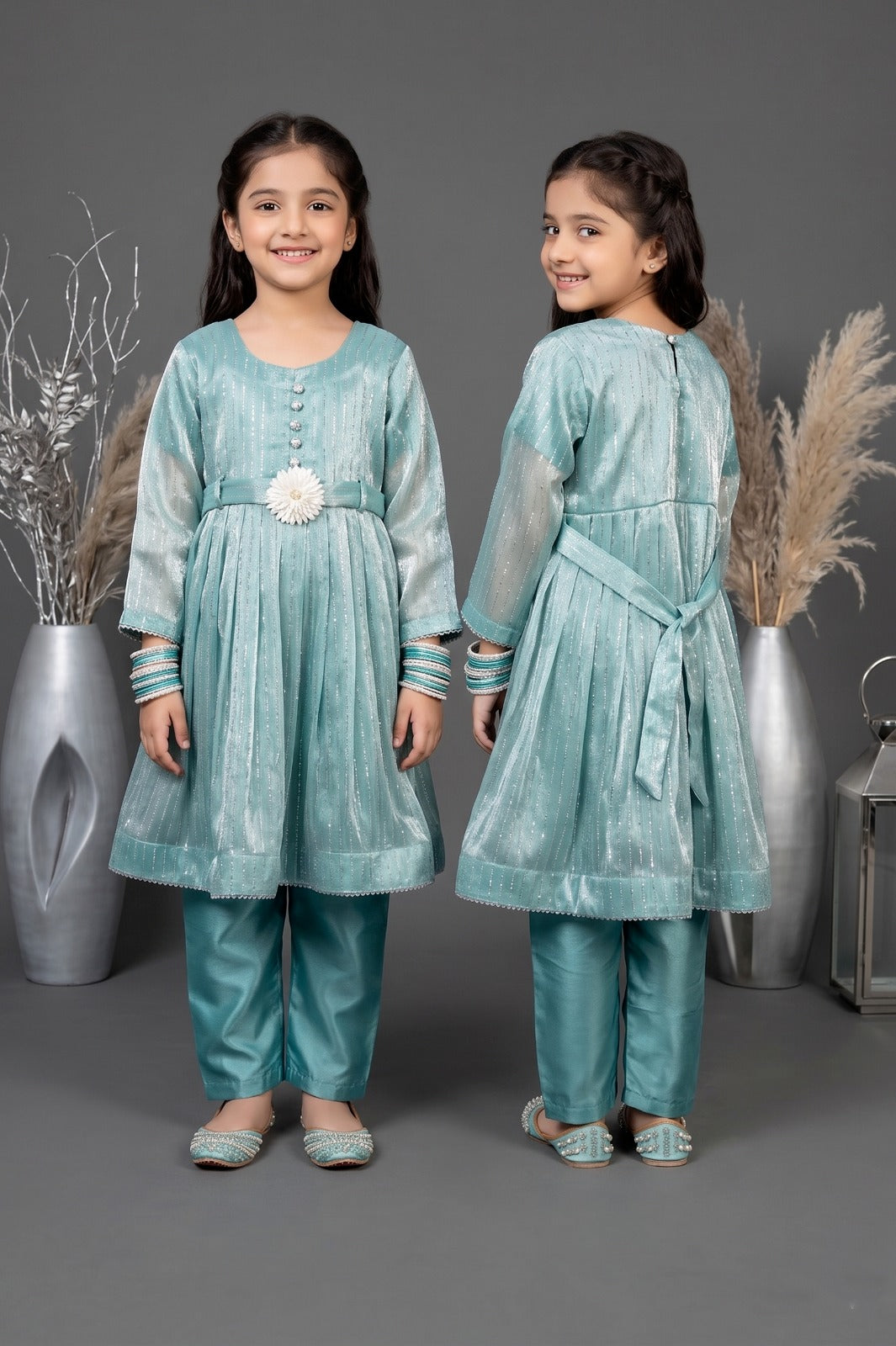 Kids Festive China Crinkle 3-Piece Stitched Suit | Fancy Embroidered Party Wear | Pehnavaa Store