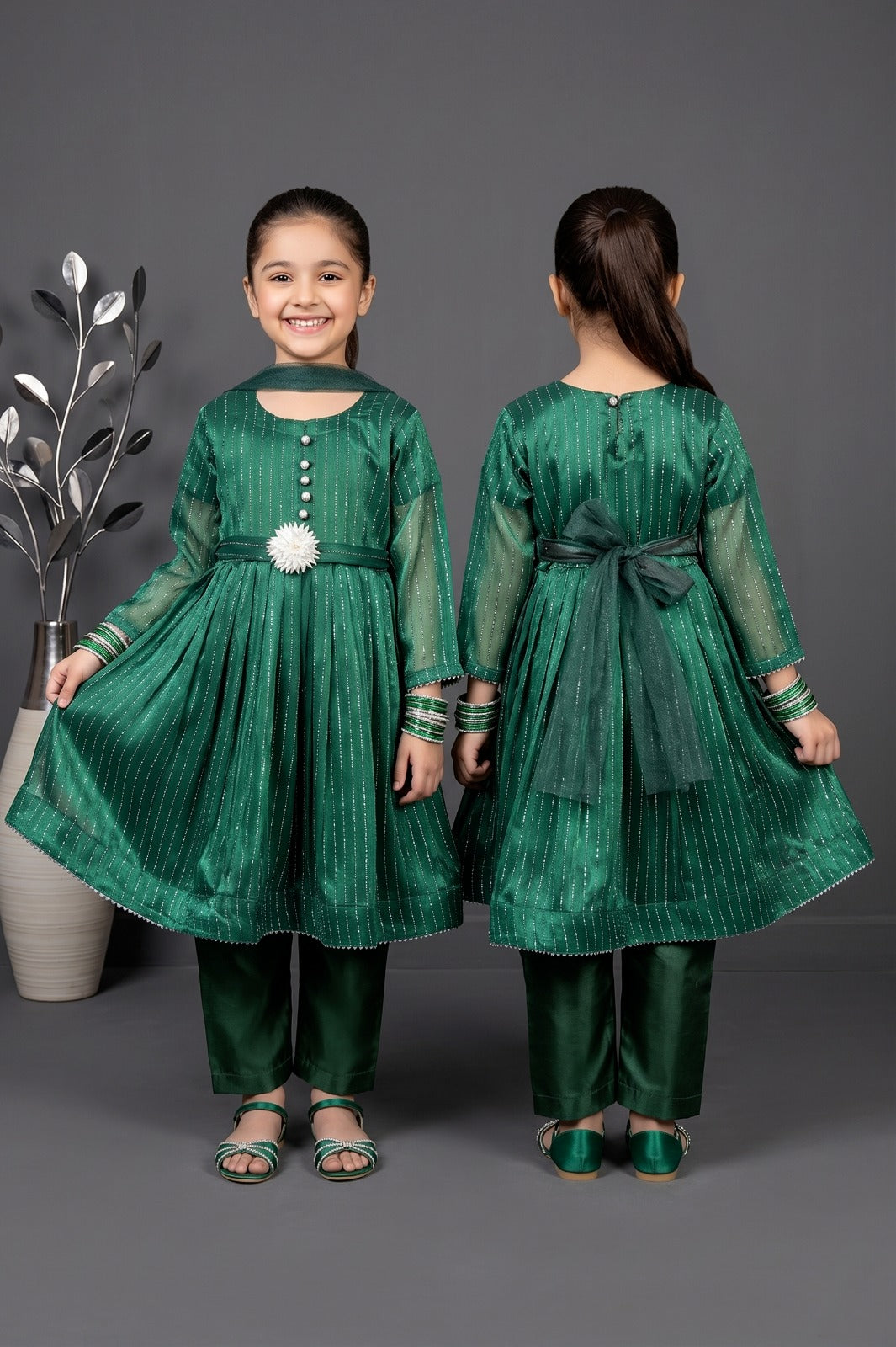 Kids Festive China Crinkle 3-Piece Stitched Suit | Fancy Embroidered Party Wear | Pehnavaa Store