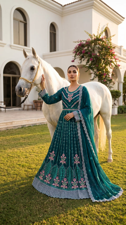 Emaan Adeel Eshaal Chiffon Collection (ESH-06) | Luxury Embroidered Pishwas Maxi | Pehnavaa Store