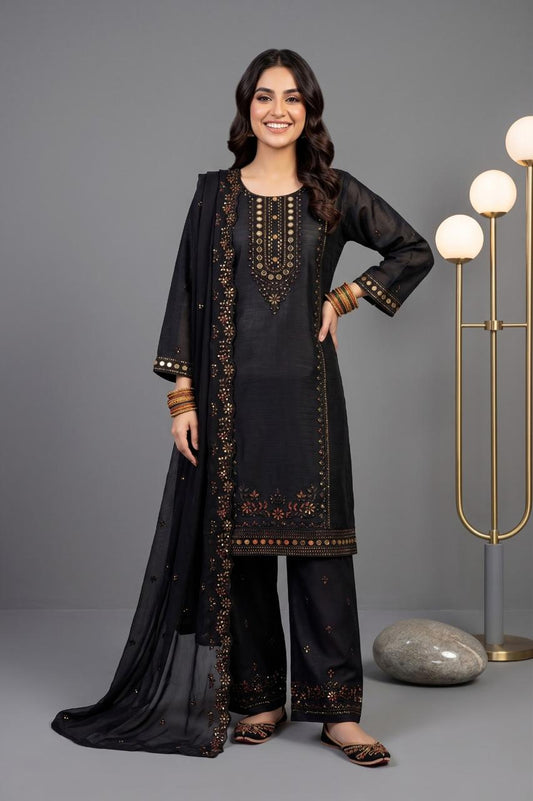 Pehnavaa Women Embroidered Cotton Slub 3-Piece Suit – Luxury Festive Wear
