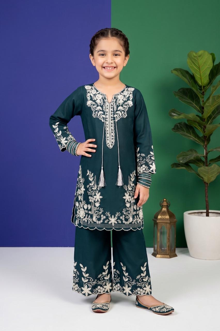 Pehnavaa Girls' Embroidered Cotton 2-Piece Suit – Elegant  Festive Wear