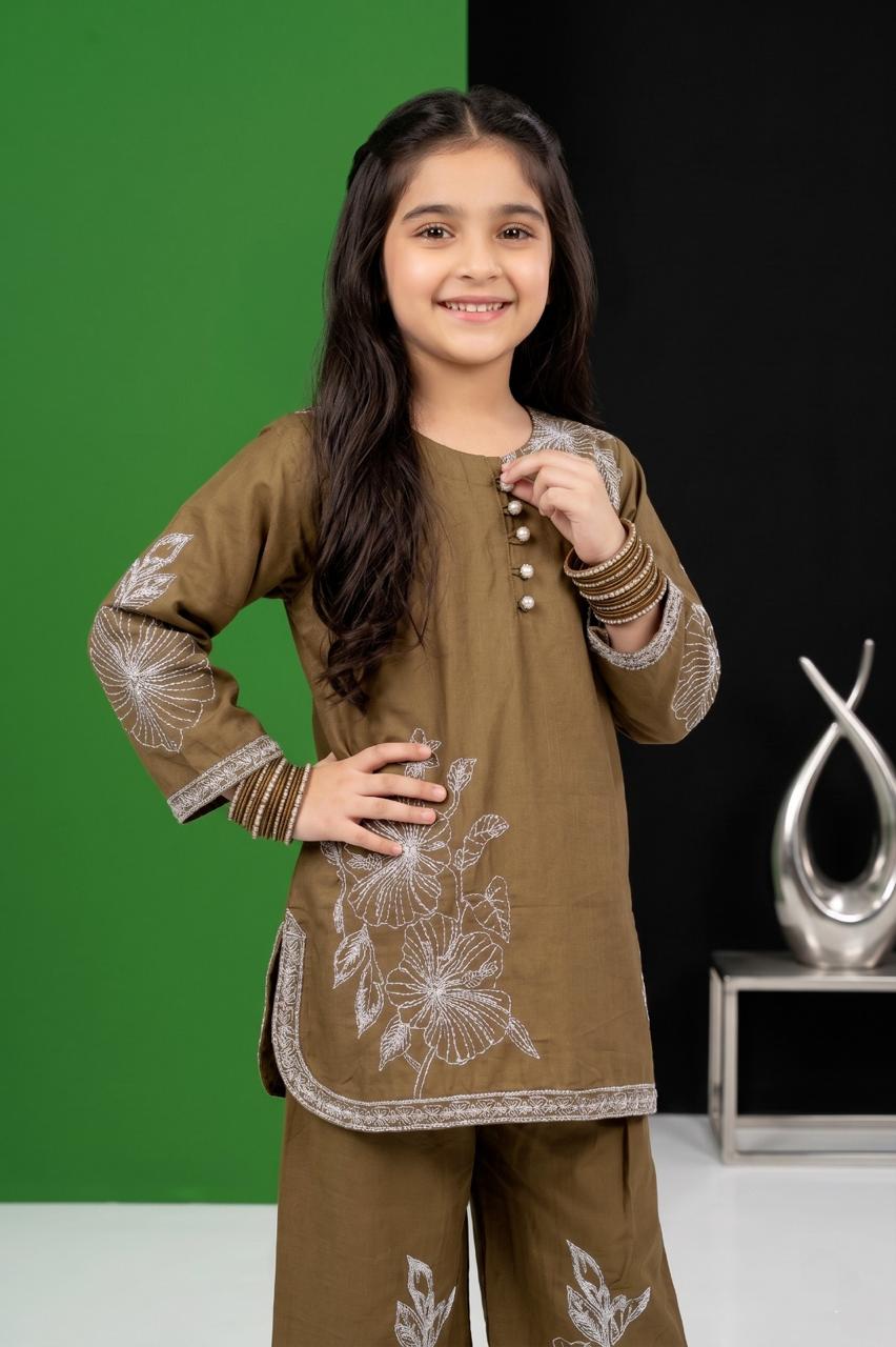 Pehnavaa Girls' Luxury Heavy Embroidered Cotton 2-Piece Suit – Festive Palazzo Set
