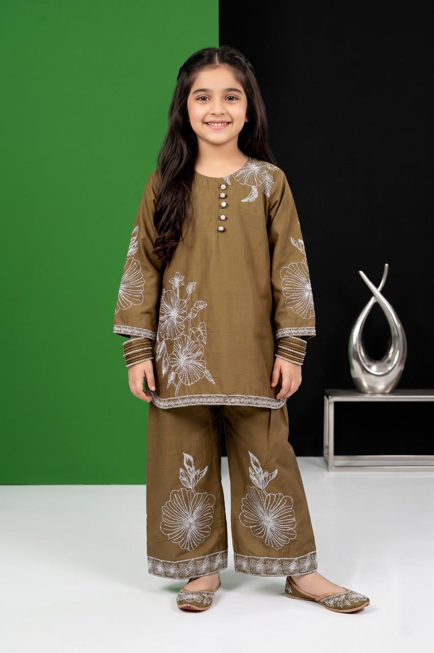 Pehnavaa Girls' Luxury Heavy Embroidered Cotton 2-Piece Suit – Festive Palazzo Set