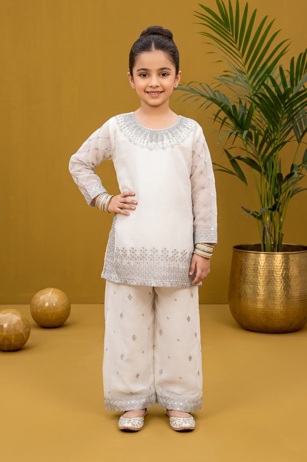 Pehnavaa Girls' Luxury Fancy Chiffon 2-Piece Suit – Embroidered Chiffon Sleeve Festive Collection