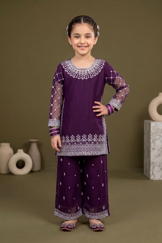 Pehnavaa Girls' Luxury Fancy Chiffon 2-Piece Suit – Embroidered Chiffon Sleeve Festive Collection