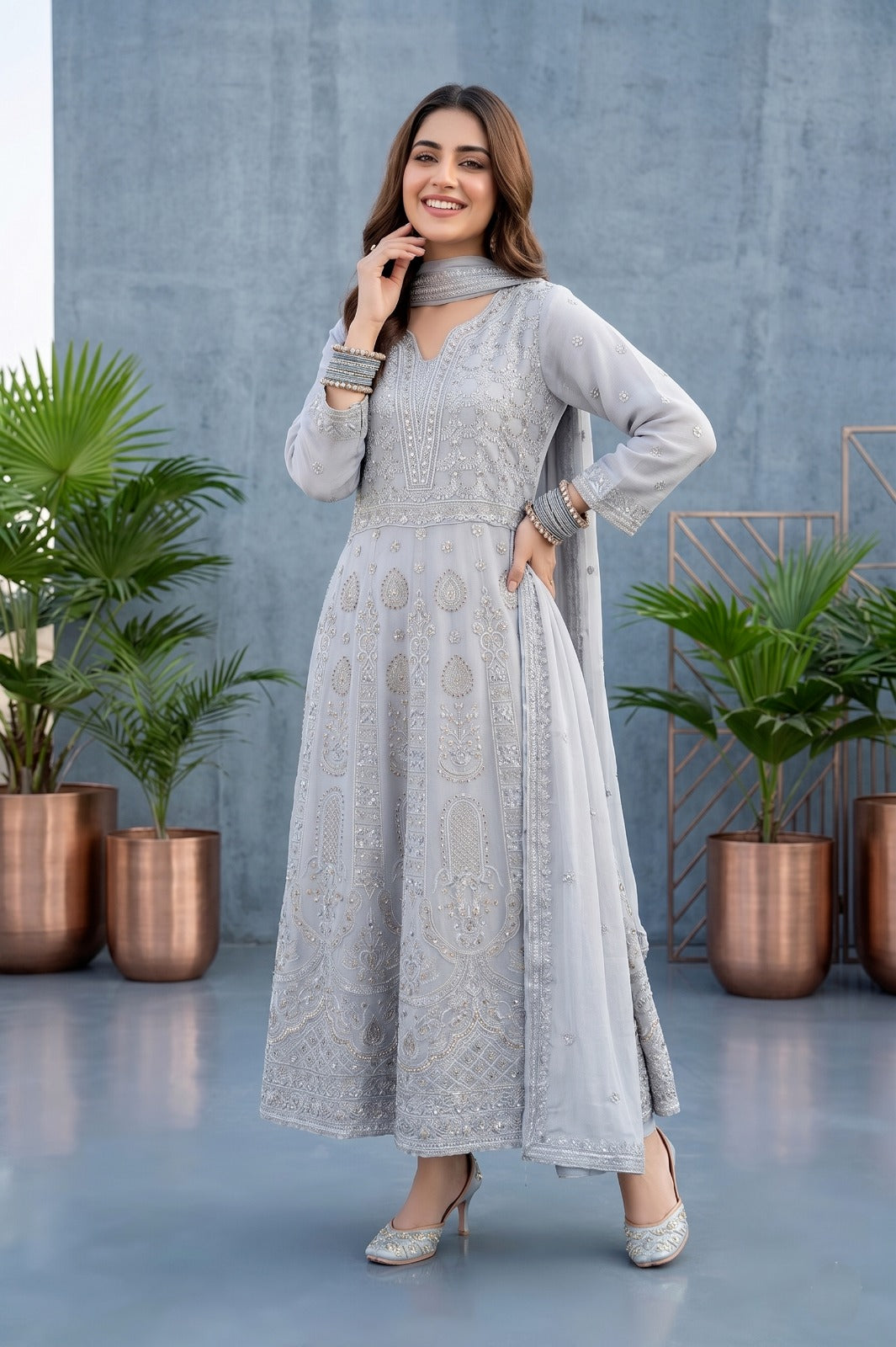 Emaan Adeel Eshaal Chiffon Collection (ESH-07) | Luxury Embroidered Pishwas Maxi | Pehnavaa Store