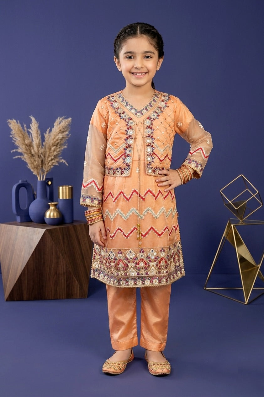 Girls Embroidered Tissue Silk Frock Suit - Zig Zag Collection
