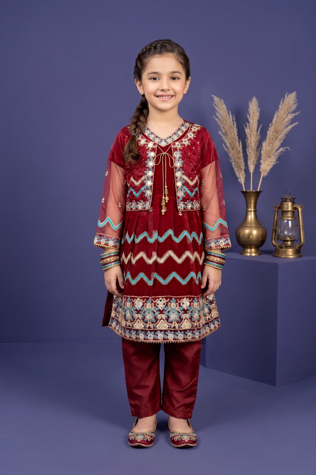 Girls Embroidered Tissue Silk Frock Suit - Zig Zag Collection