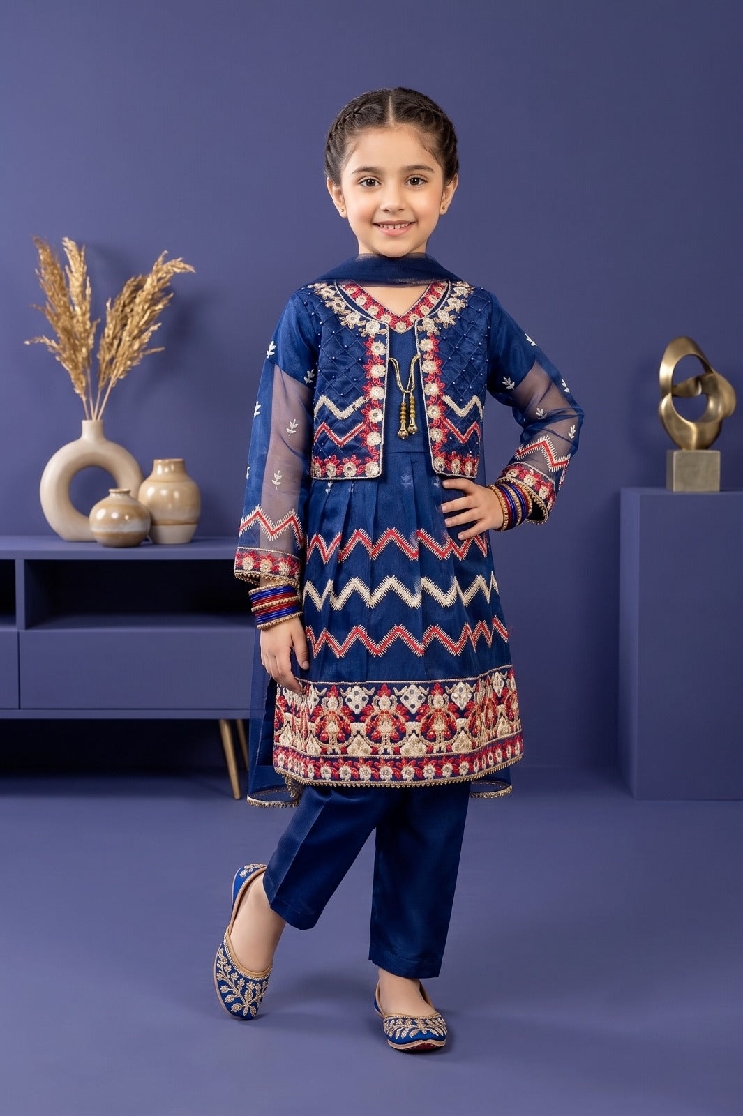 Girls Embroidered Tissue Silk Frock Suit - Zig Zag Collection
