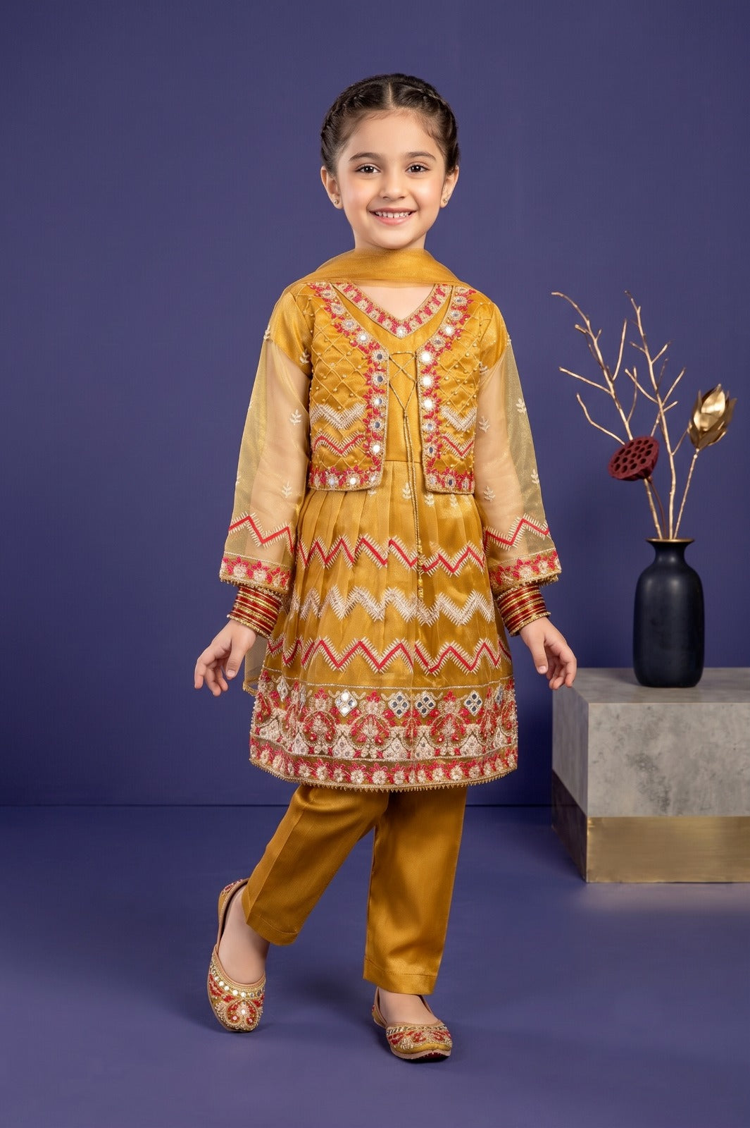 Girls Embroidered Tissue Silk Frock Suit - Zig Zag Collection
