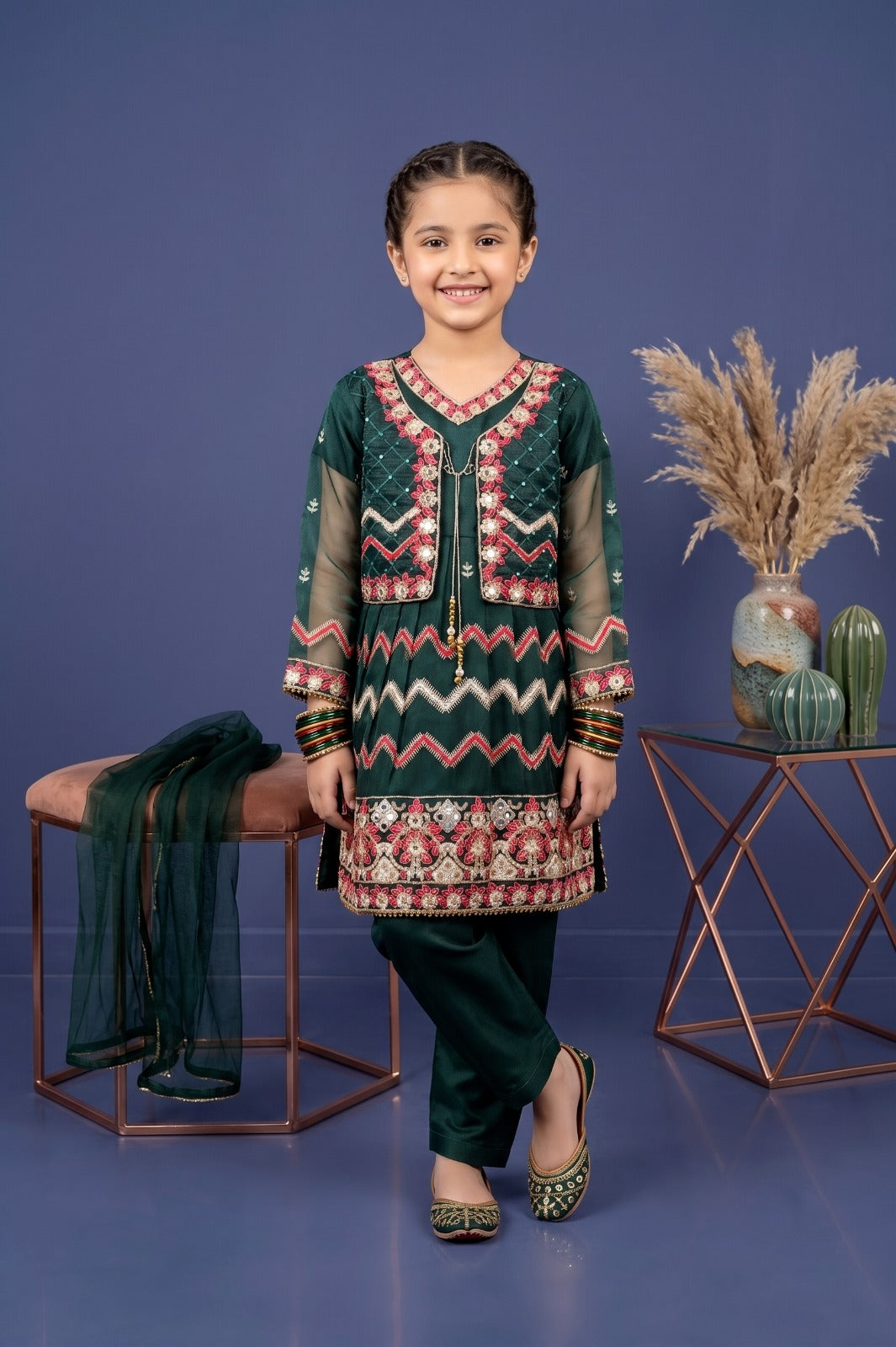 Girls Embroidered Tissue Silk Frock Suit - Zig Zag Collection