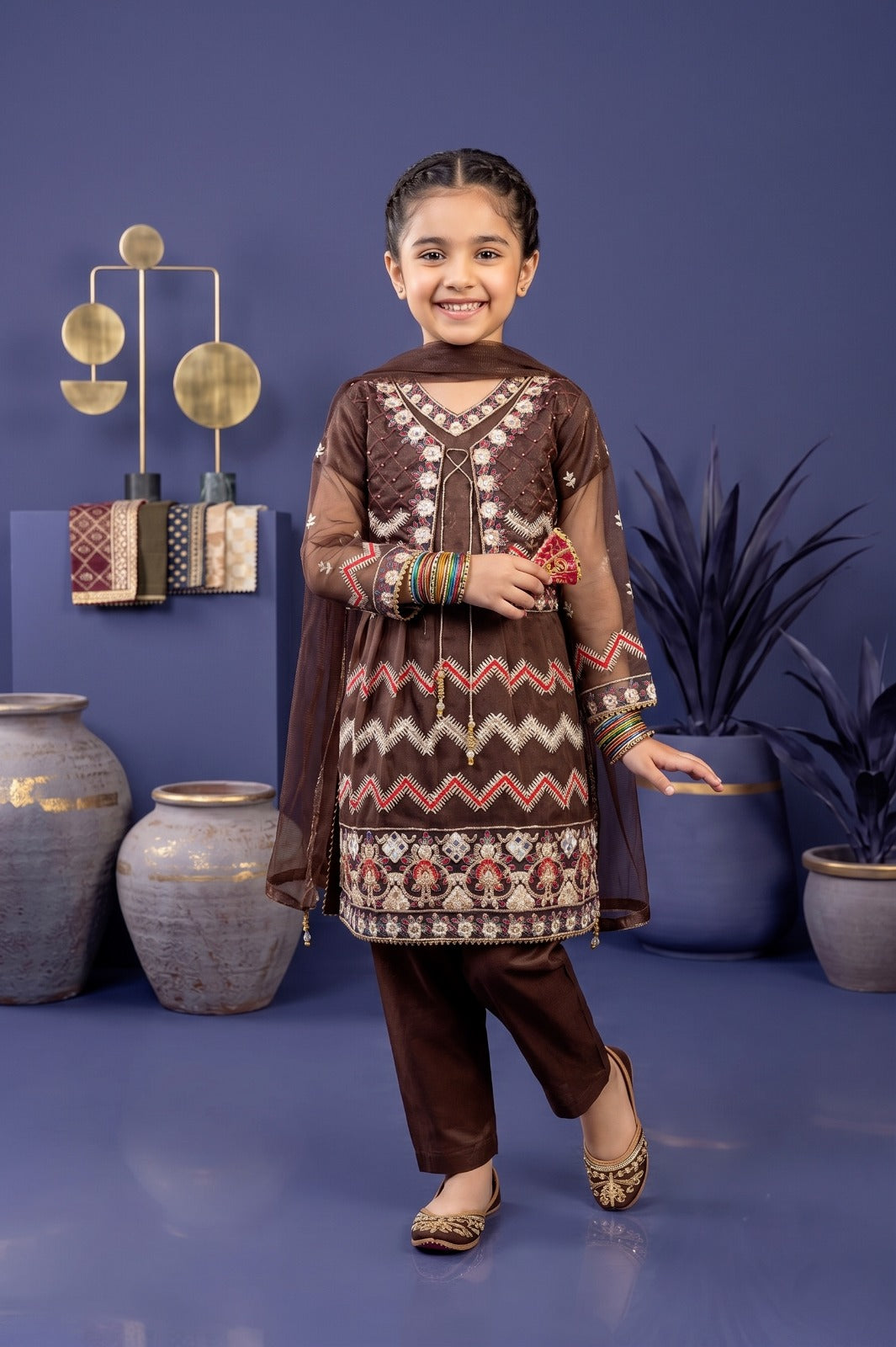 Girls Embroidered Tissue Silk Frock Suit - Zig Zag Collection