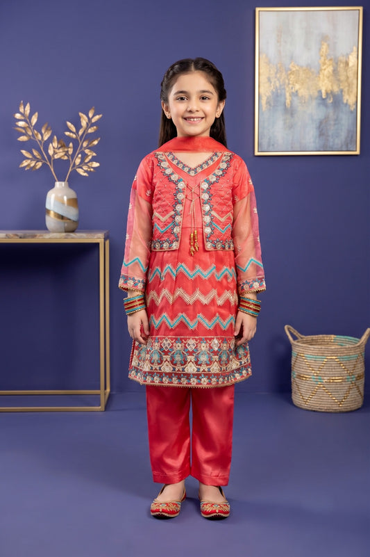 Girls Embroidered Tissue Silk Frock Suit - Zig Zag Collection
