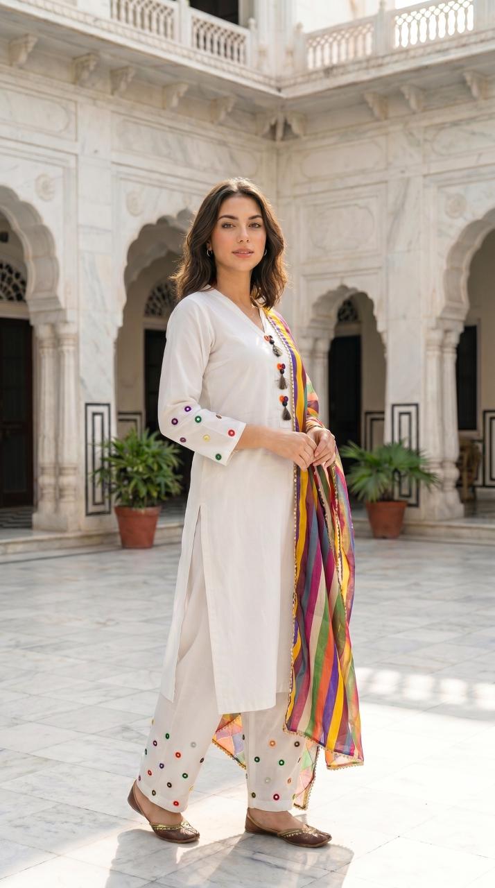 Premium Cotton Mirror Work Suit | 3-Piece Shalwar Kameez with Dupatta