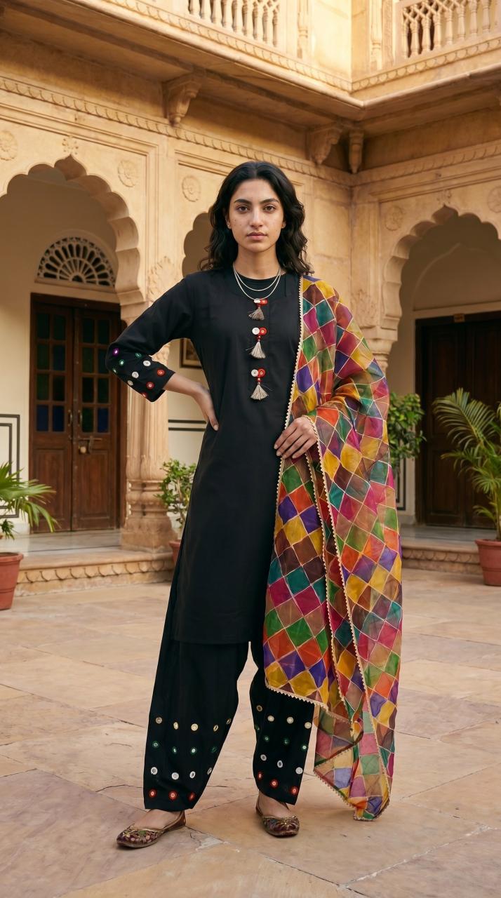 Premium Cotton Mirror Work Suit | 3-Piece Shalwar Kameez with Dupatta