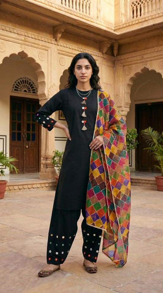 Premium Cotton Mirror Work Suit | 3-Piece Shalwar Kameez with Dupatta