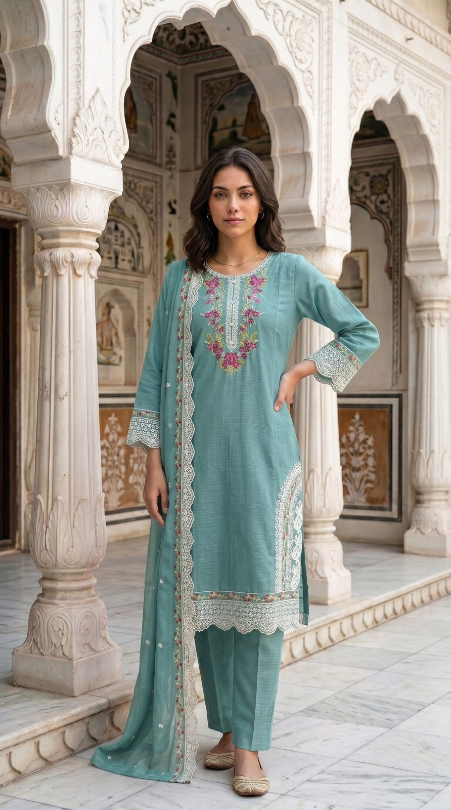 LADIES COTTON STITCHED EMBRIODERED SUIT-3 PCS