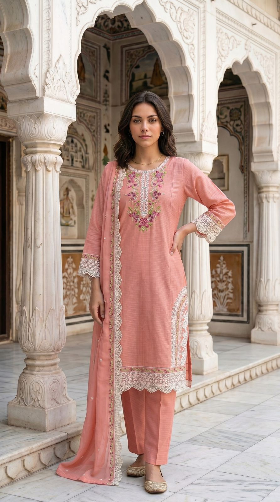 LADIES COTTON STITCHED EMBRIODERED SUIT-3 PCS
