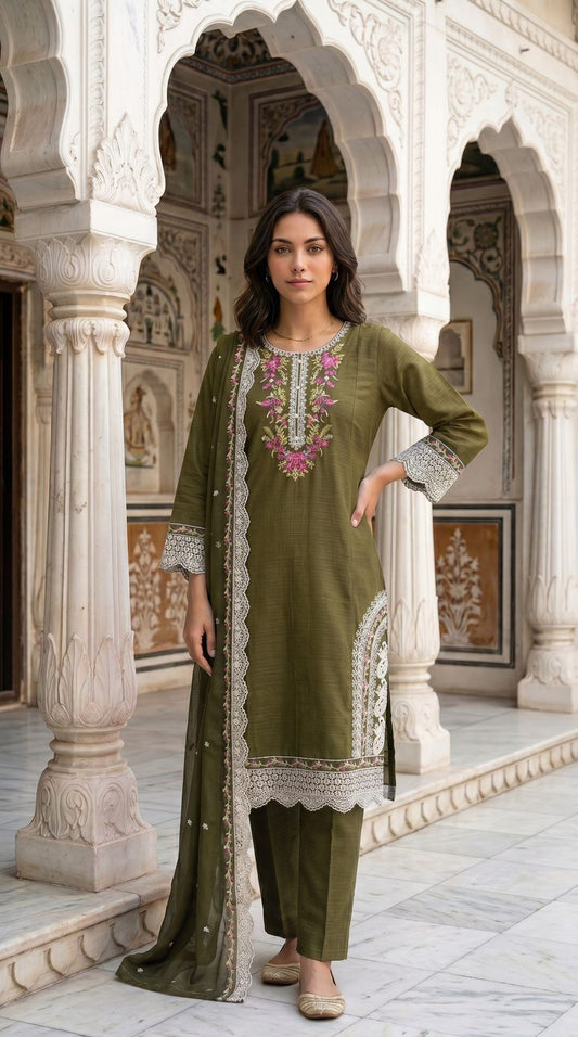 LADIES COTTON STITCHED EMBRIODERED SUIT-3 PCS
