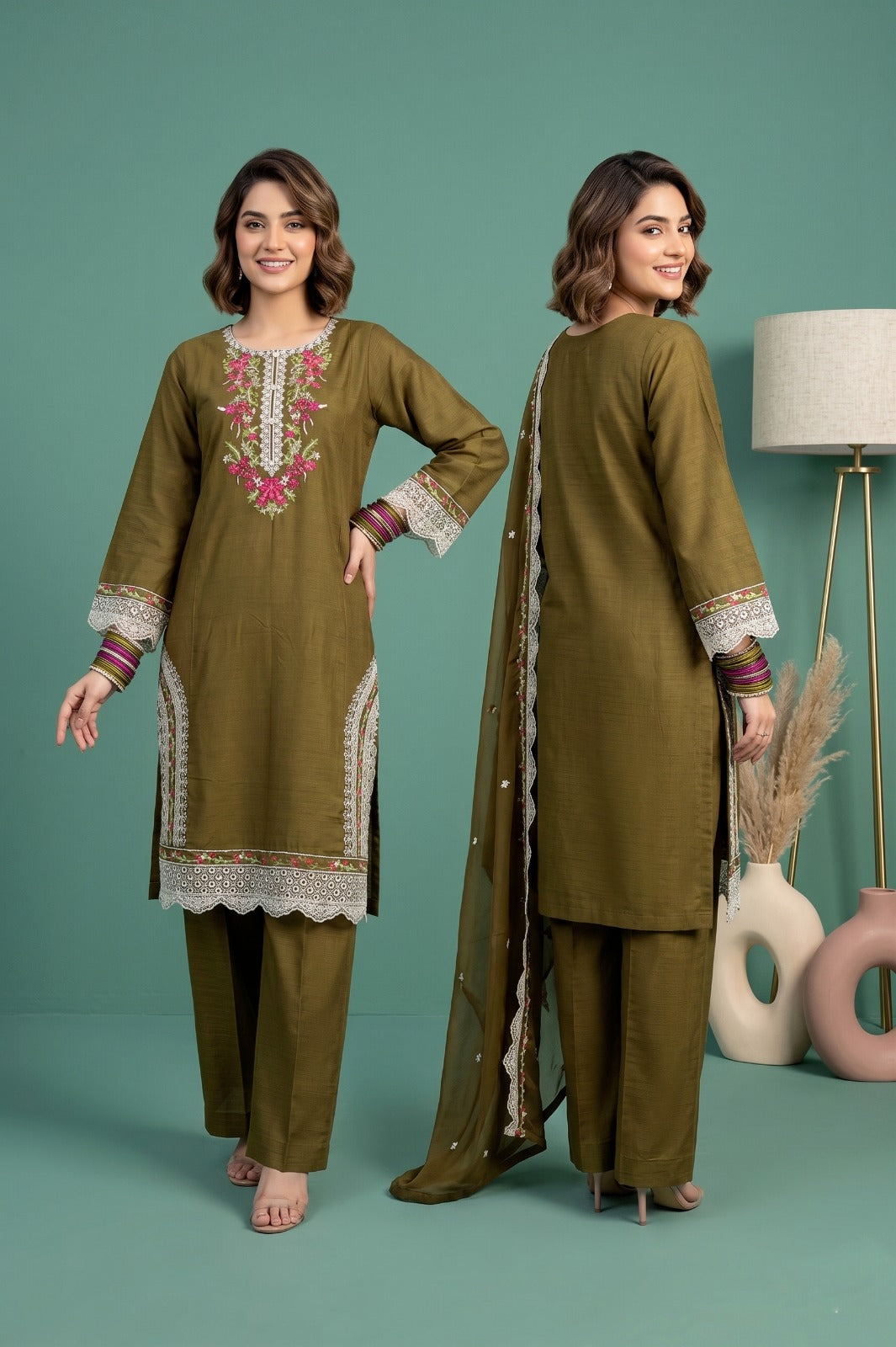 Pehnavaa Premium Embroidered 3-Piece Lawn Suit With Chiffon Embroidery Dupatta