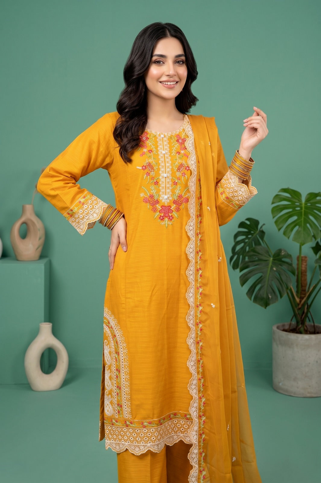 Pehnavaa Premium Embroidered 3-Piece Lawn Suit With Chiffon Embroidery Dupatta