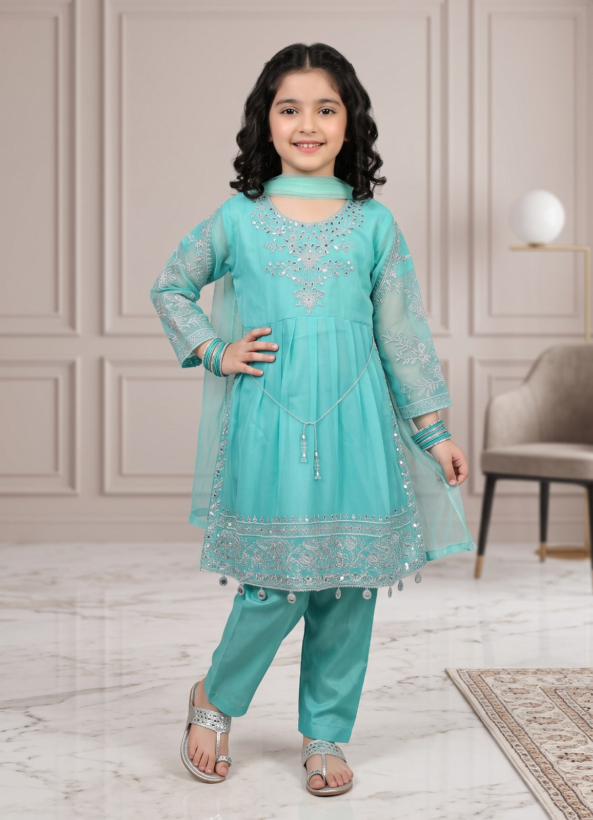 Kids Chiffon Embroidered 3Pc Suit