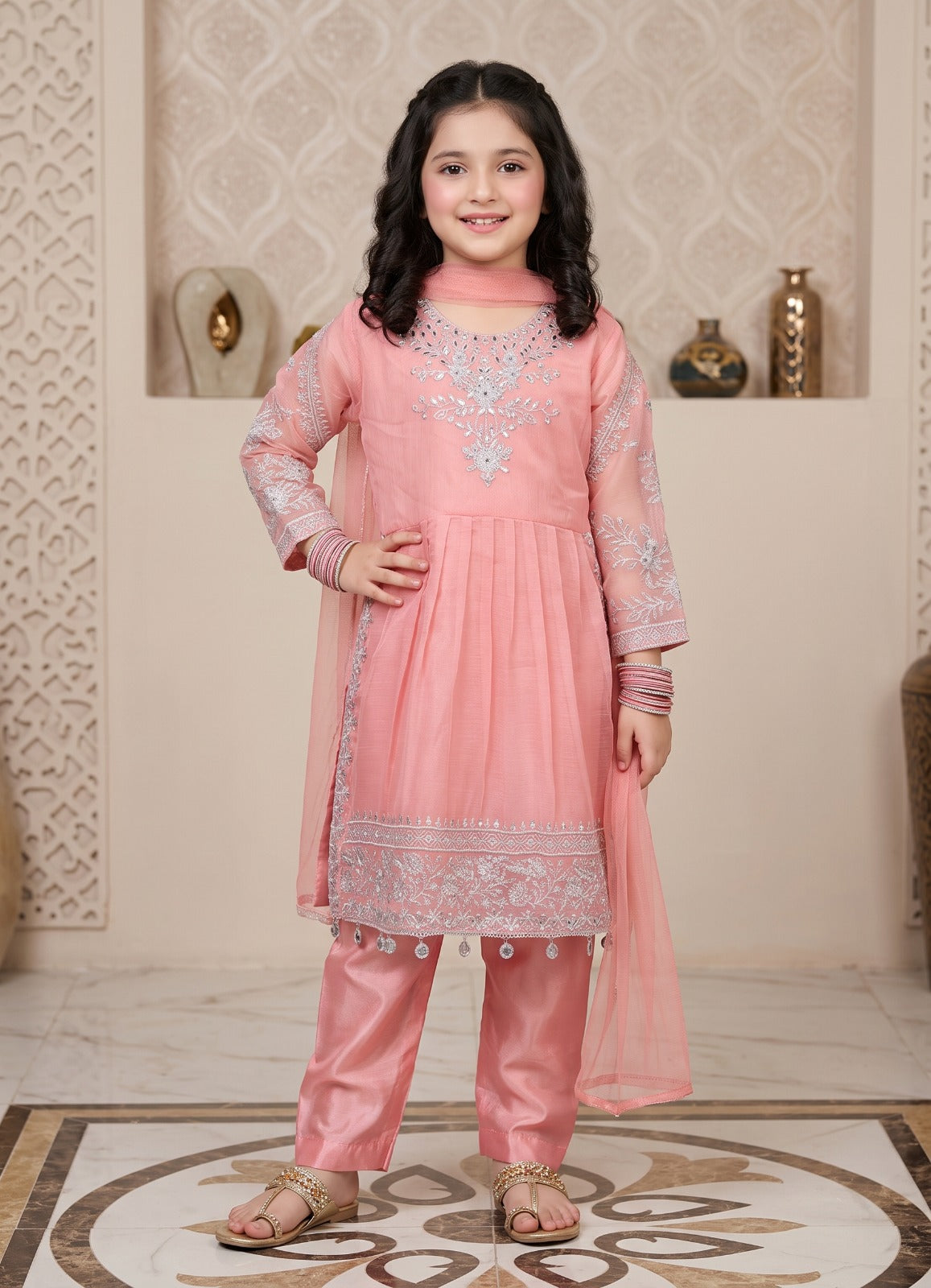 Kids Chiffon Embroidered 3Pc Suit