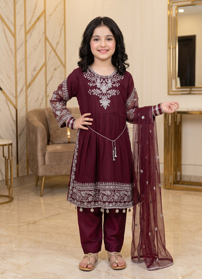 Kids Chiffon Embroidered 3Pc Suit