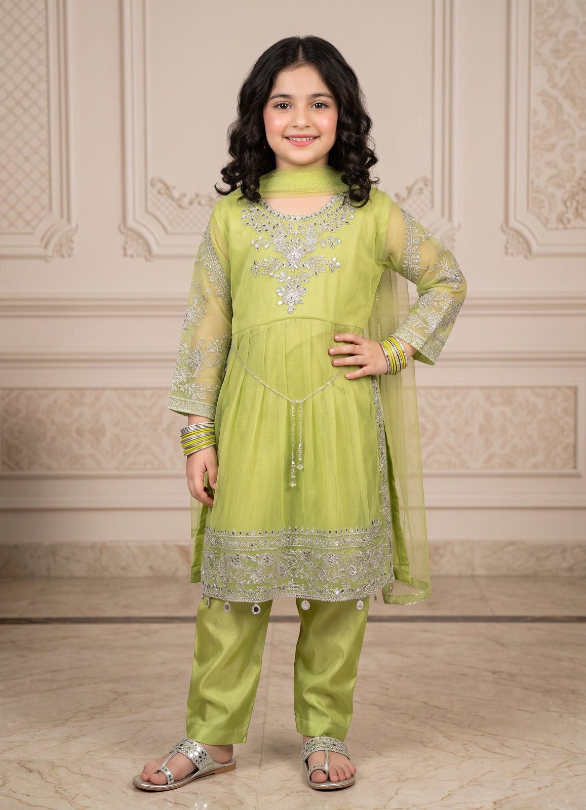 Kids Chiffon Embroidered 3Pc Suit